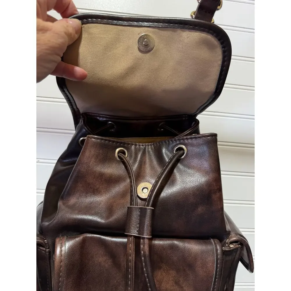 Madden NYC Brown Faux Leather Flap Backpack